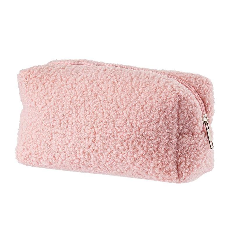 Geantă de machiaj drăguță de pluș pentru femei, portabilă de călătorie, genți cosmetice mici, culoare uni, cu fermoar, geantă de toaletă, săculeț de spălat, genți de depozitare