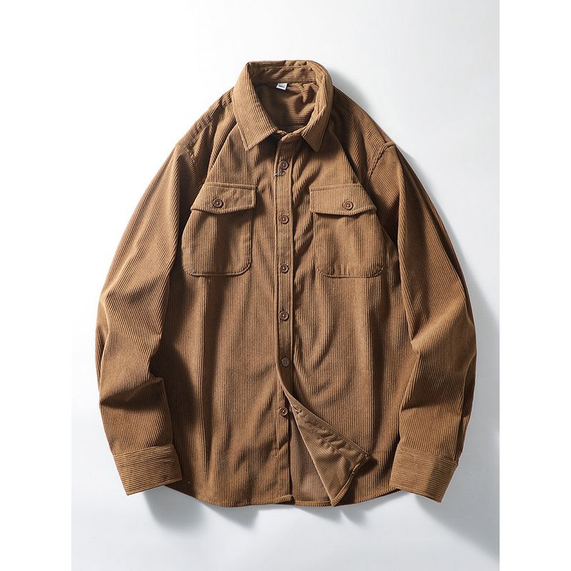 American Retro Corduroy Shirt Men's Fall/Winter Silm Long Sleeves Overalls Export Cattle Goods Casual Shirt