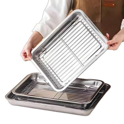 Portable Non-Stick Stainless Steel Baking Pan Removable Square BBQ Tray with Cooling Rack Oven Rack for Cooking Roasting
