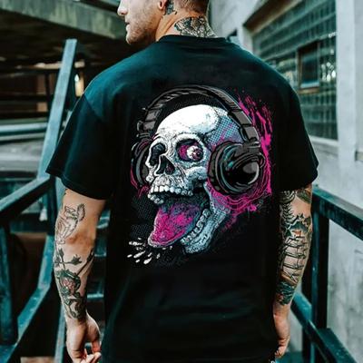 Heren Street Style Korte Mouw T-shirt Bedrukt Schedelpatroon Korte Mouw Zomer Casual Heren Top Ademend T-shirt