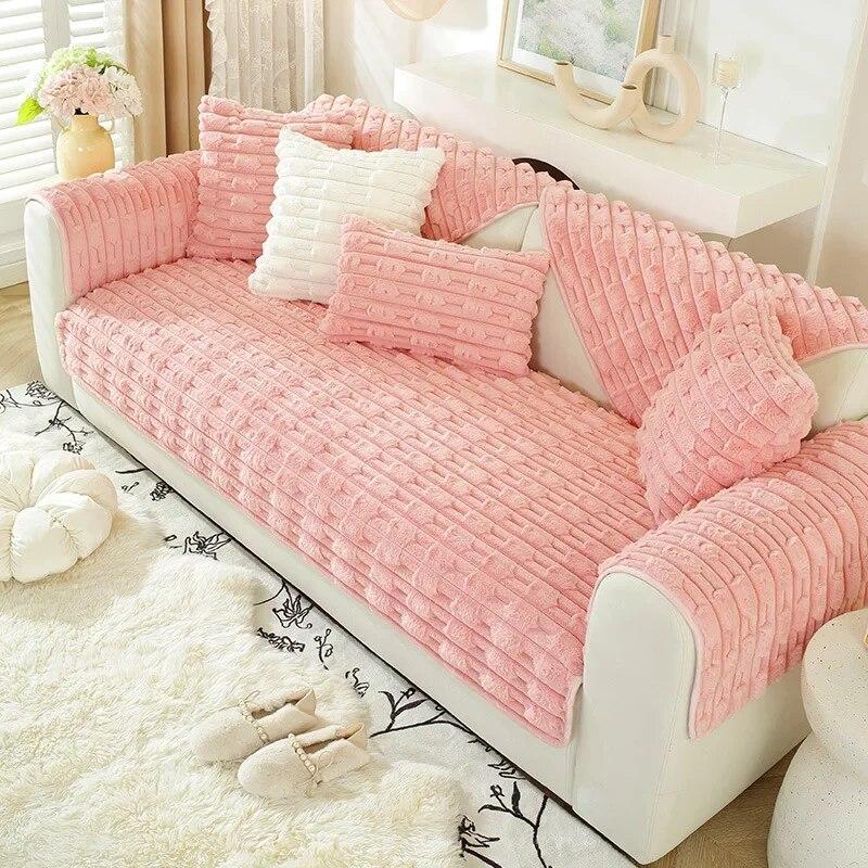 Plush Sofa Cover Winter Thicken Warm Sofa Towel Cushions Super Soft Non-Slip Living Room Sofa Backrest Armrest Towels
