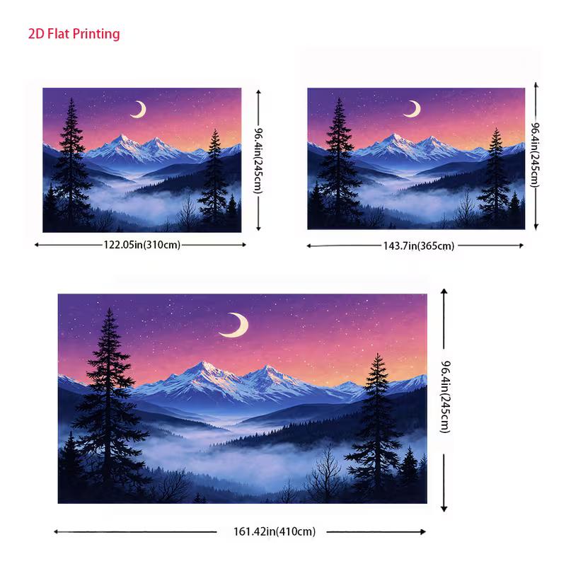 2D Nature Scenery Mountain Moon Background Cloth Decor