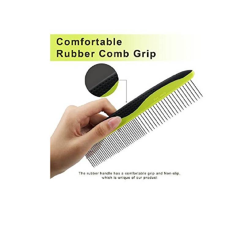 Stainless Steel Dog Grooming Comb With Wide And Fine Tooth For Pet Hair Detangling And Grooming