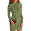 Women's High-Neck Casual Long-Sleeved Printed Slim-Fit Dress