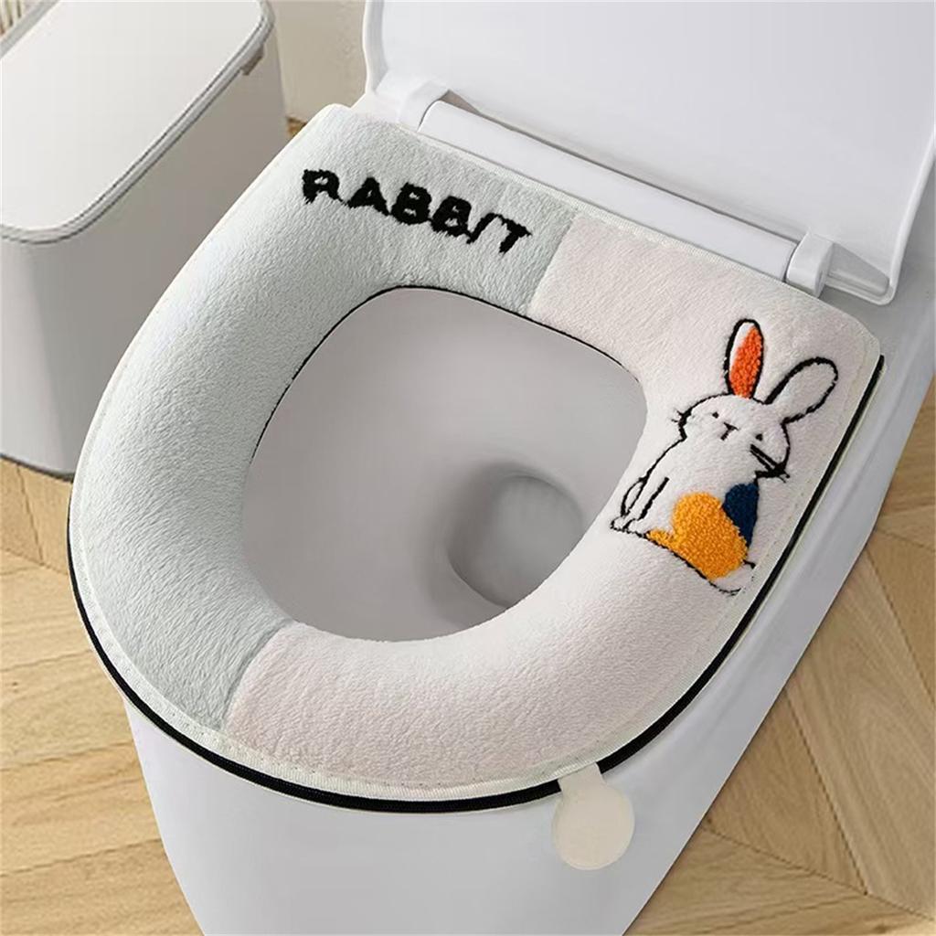 New Autumn and Winter Home Cartoon Toilet Cover Plus Velvet Toilet Seat Cover Thickened Zipper Cartoon Toilet Mat To Protect Pre