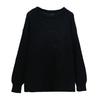 Women Pullover Sweater Round Neck Long Sleeve Elastic Fabric Knitting Tops Solid Color Loose Fit Sweater Tops