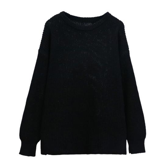 Women Pullover Sweater Round Neck Long Sleeve Elastic Fabric Knitting Tops Solid Color Loose Fit Sweater Tops