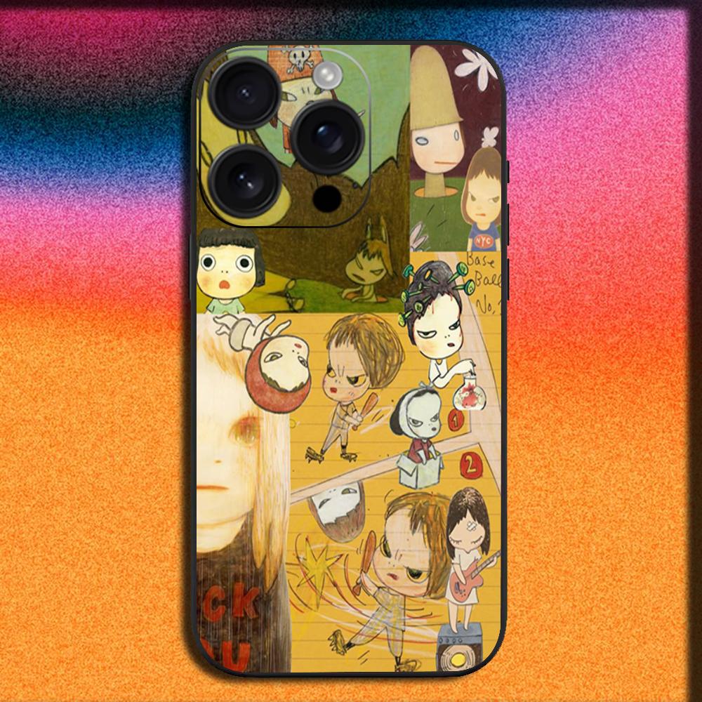 Japan Art Y-Yoshitomo Nara Phone Case For iPhone 16,15,14,13,12,11,Pro,XS,Max,XR,Plus,SE,Mini Soft Black Cover