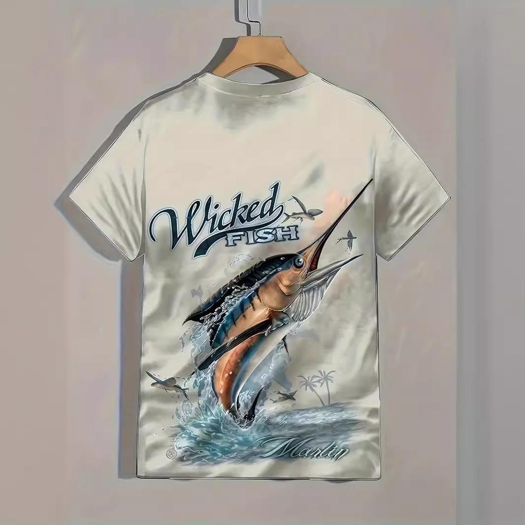 Summer Round Neck 3D Fish Printed Top Fashionable Casual Short Sleeved Men's T-shirts