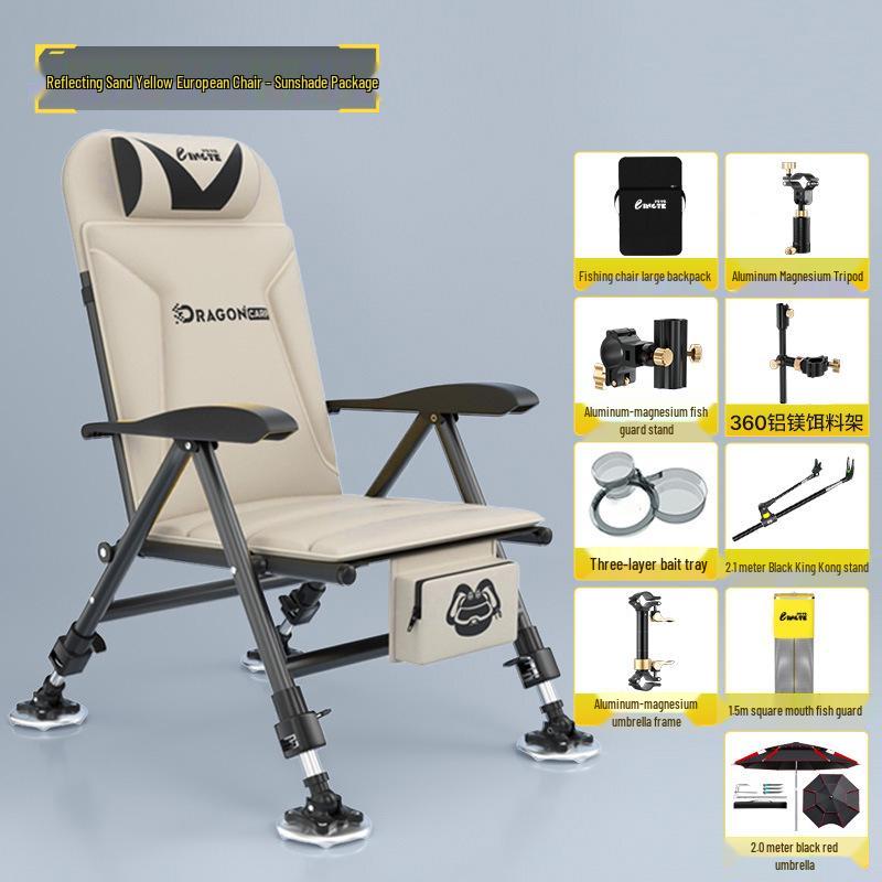 European-Style Multifunctional Reclining Foldable Fishing Chair with Platform