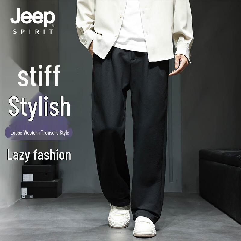 JEEP SPIRIT Men s Old Money Style Wrinkle-Resistant Straight Trousers L