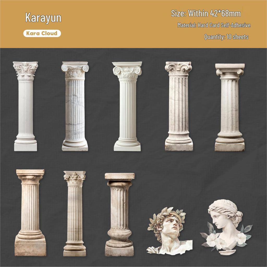 RetroStory Roman Column Sticker Pack: 6 Styles, 10 Sheets - Venus Journal and European Retro Decoration Stickers.