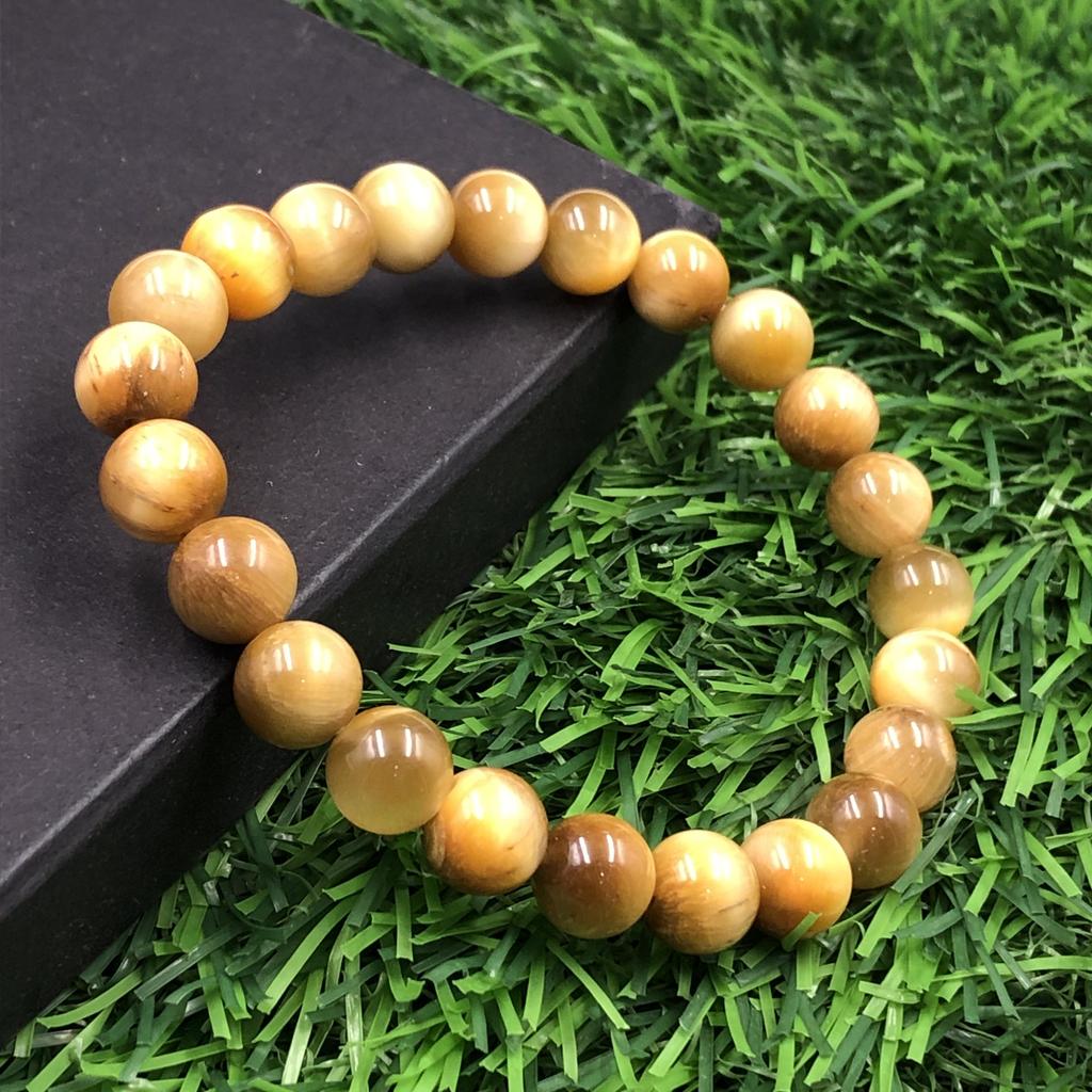 8mm Natural Yellow Star Tiger Eye Gemstone Beads Jewelry Stretch Bracelet For Good-Luck RBB-48