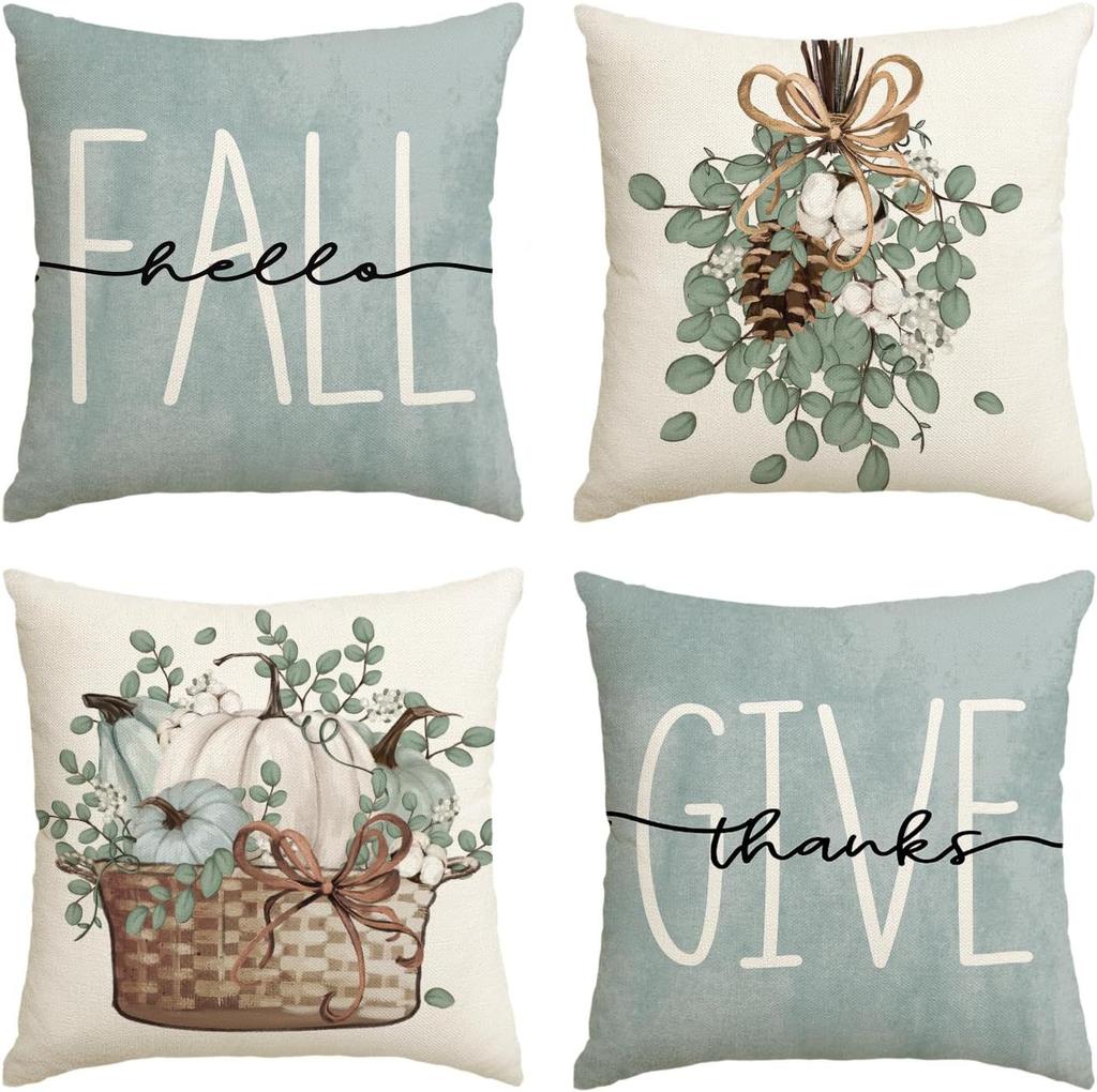 Autumn Thanksgiving Pillow Cover Set of Four Pumpkin Car Decoration Cushion Back Cover