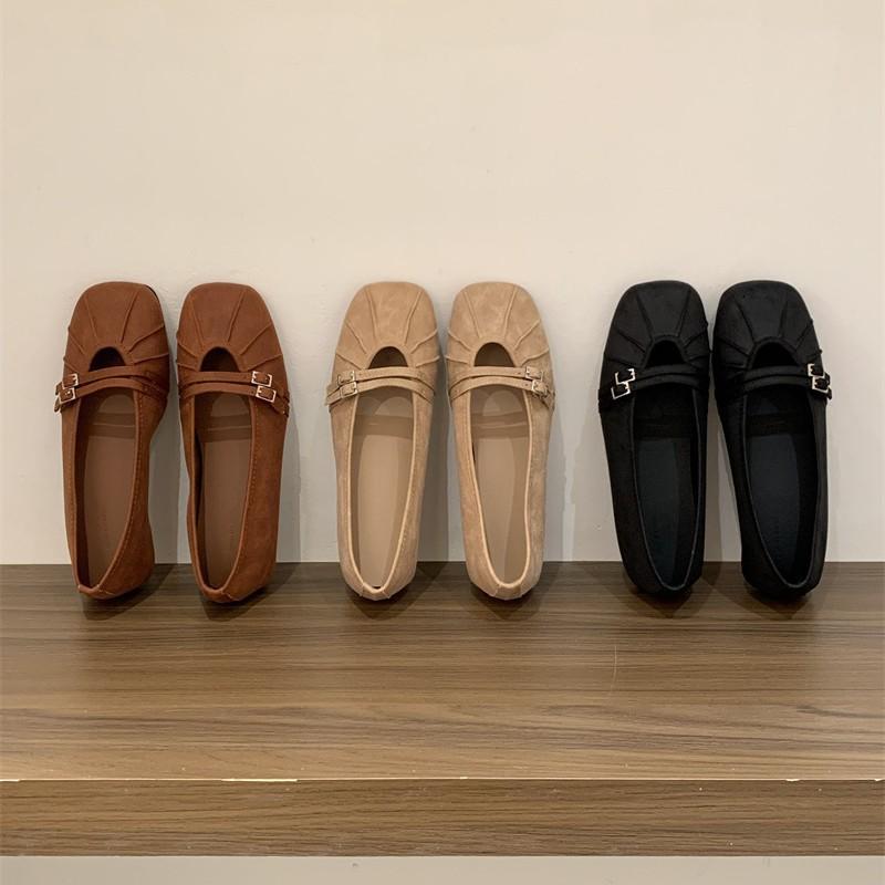 Design Sense Niche Fold Square Head Inner Height Increase Single Shoes Women's Autumn 2025 New Retro Temperament Shallow Mouth Grandma Shoes