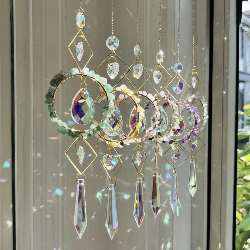 Crystal Sun Catcher Hanging Pendant Wind Chimes Chakra Artificial Agate Raw Stone Crystal Stained Glass Home Window Decoration