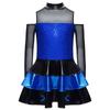 Vestido de Menina Brilhante com Lantejoulas em Camadas e Babados Ombro a Ombro Manga Longa Gola Alta Roupa de Jazz