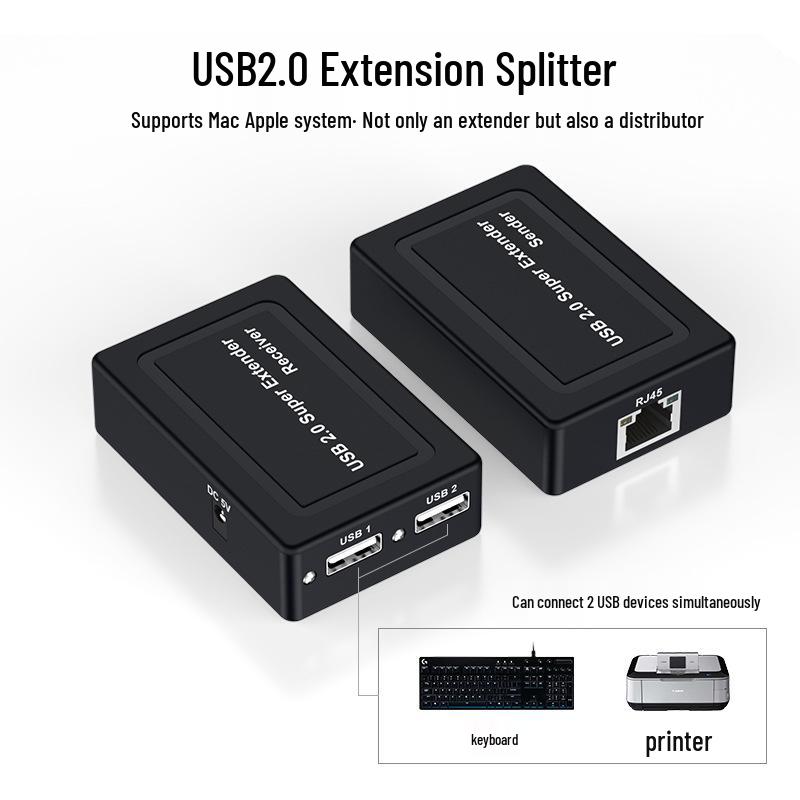 USB 2.0 100m Extender: USB to RJ45 Splitter for Mouse, Keyboard, Camera, Amplifier, Network