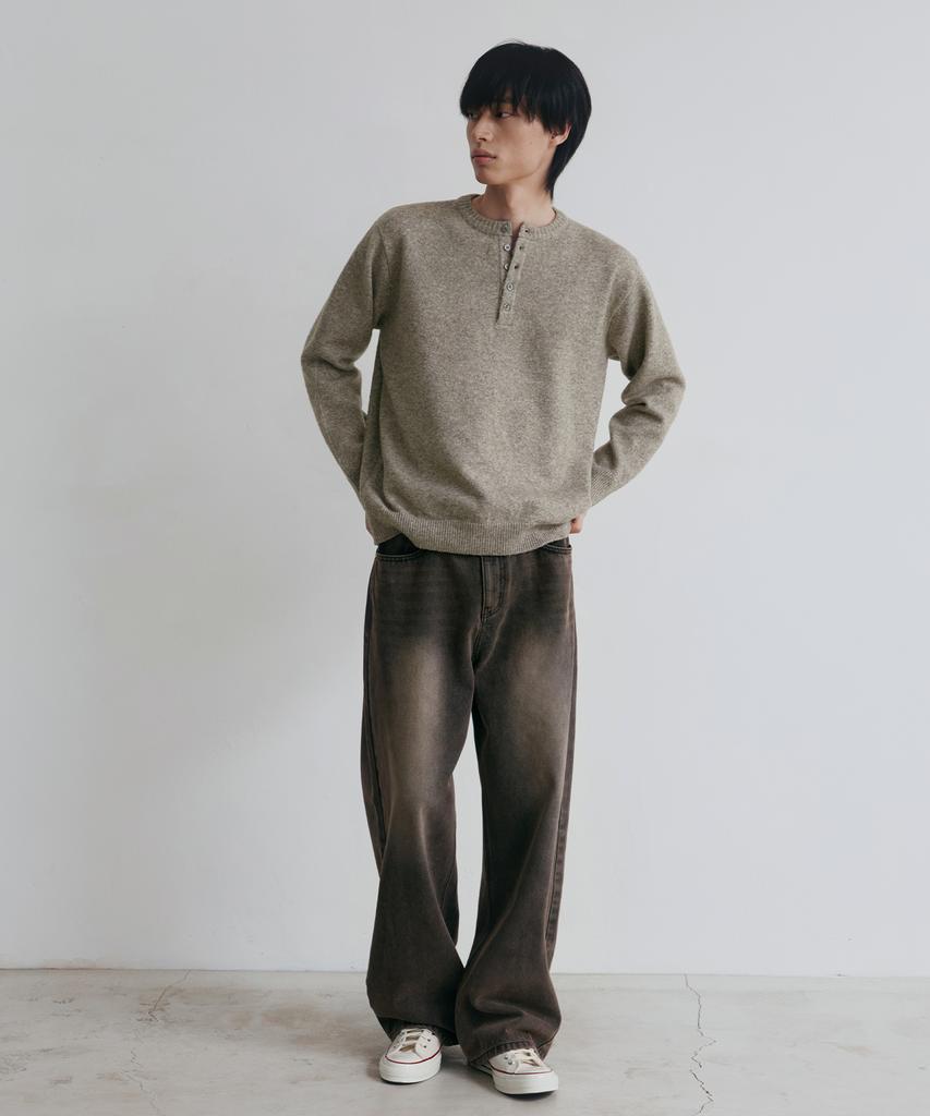 NODU Daily Plain Henley Neck Knit [Beige]