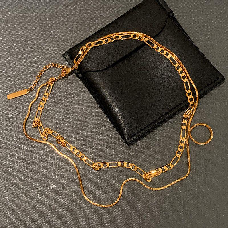 

Fashion Retro Double-Layer Stacked Gold Silver Snake Bones Chain Female Light Luxury Minority Fancy Flamboyant Collarbone Items Necklace Tide Gold