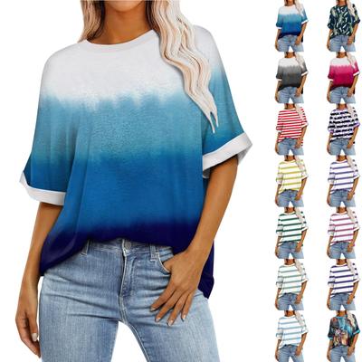 Women's Loose Oversize Print Round Neck, Shoulder Length Short Sleeved T-shirt Top