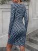 Women Spring Summer Stone Print Sexy Deep V Slim Long Sleeve Bodycon Comfortable Dress Lightweight Recognition Elegant with Flattering Chic Dress