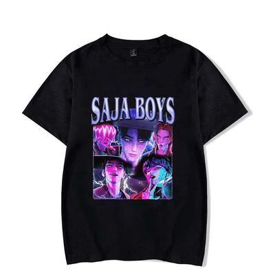 Modisches Herren-T-Shirt mit beliebtem Anime-Kpop-Teufelsjäger Saja Jungenmuster, bedruckt, aus reiner Baumwolle, kurzärmelig, lockeres Harajuku-Oberteil