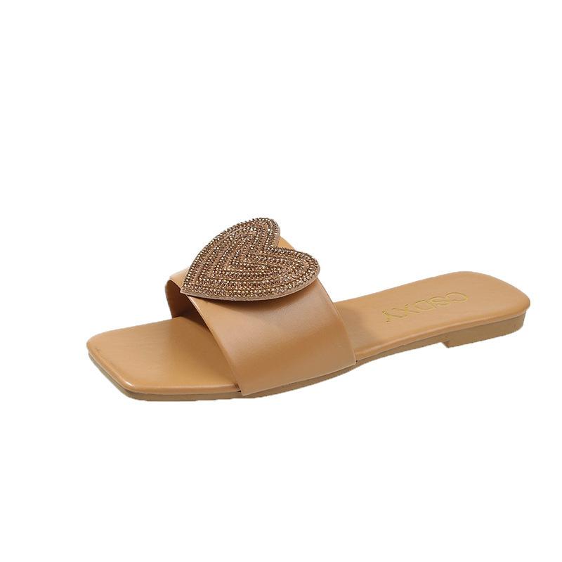 

Women Slippers Summer Flat Slippers Women s Square Head Rhinestone Love African Large Size One-Size Slippers 42 золотой