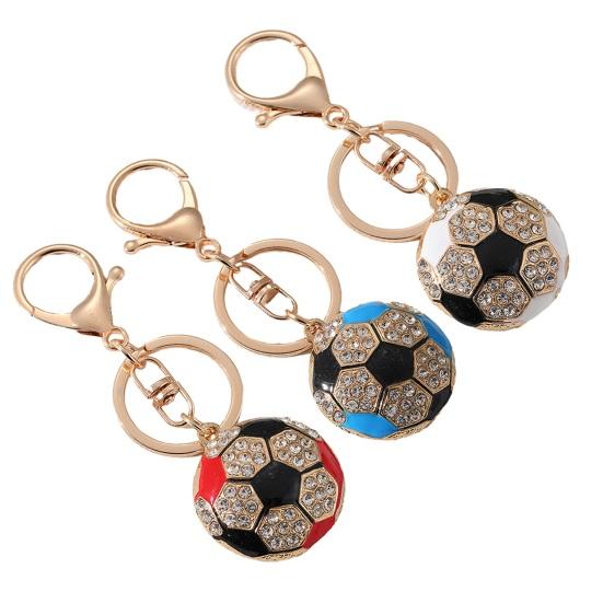 Keychain Pendant Rhinestones Inlaid Football Design Key Chain with Enamel Finish Lobster Clasp Backpacks Accessory
