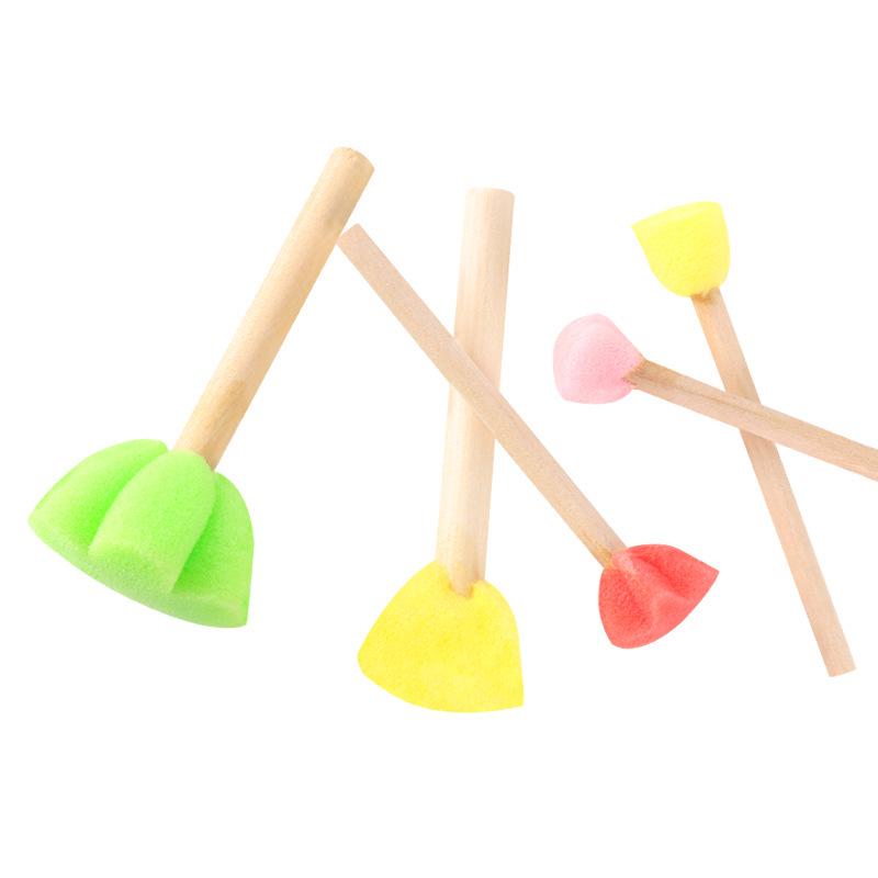 Children's Doodle Round Sponge Stamps with Wooden Handles - 5pcs DIY Painting Brushes