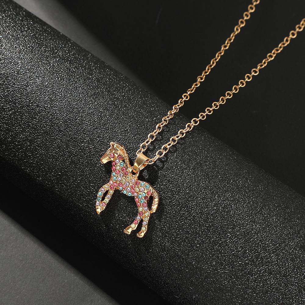 Rainbow Pony Crystal Necklaces For Women Cute Cartoon Animal Choker Collier Fashion Jewelry Accessories Bijoux Gifts