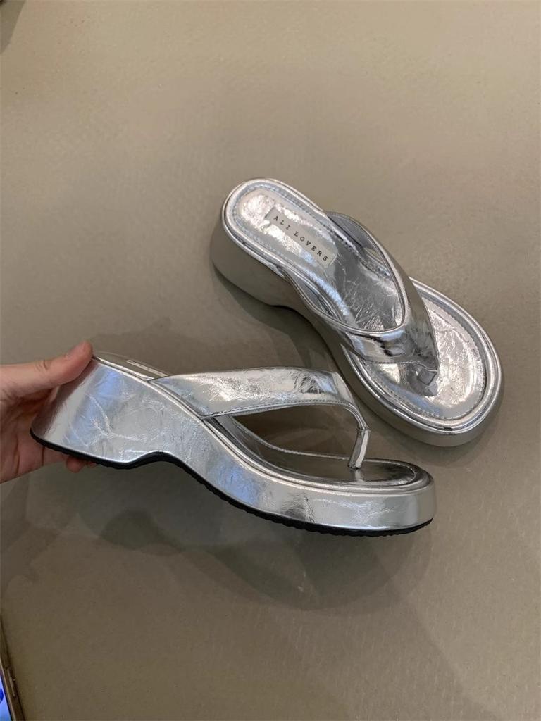 Sweet Leopard Print High-heeled Flip-flops 2025 New French Temperament Elegant with Skirt Toe Thick Bottom Cool Slippers