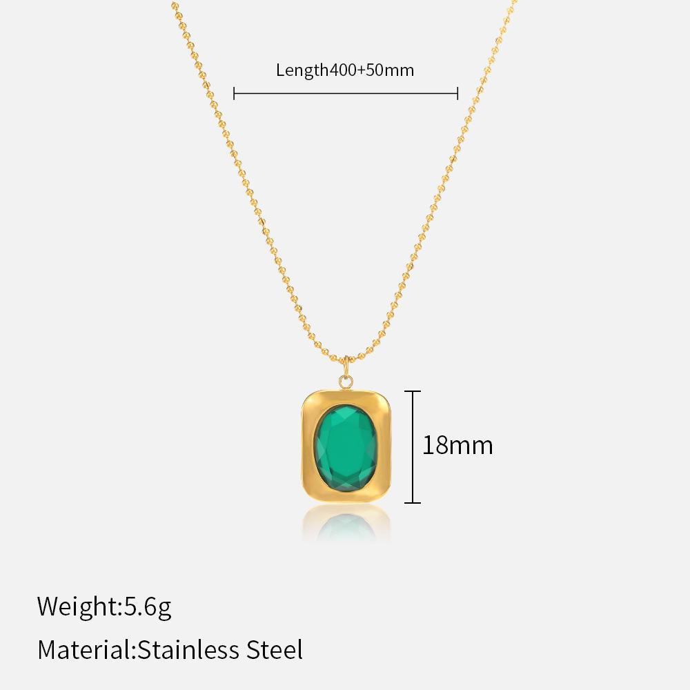 French Vintage Emerald Necklace Geometric Mother Of Pearl Inlay Titanium Steel Pendant Women Jewelry Gift