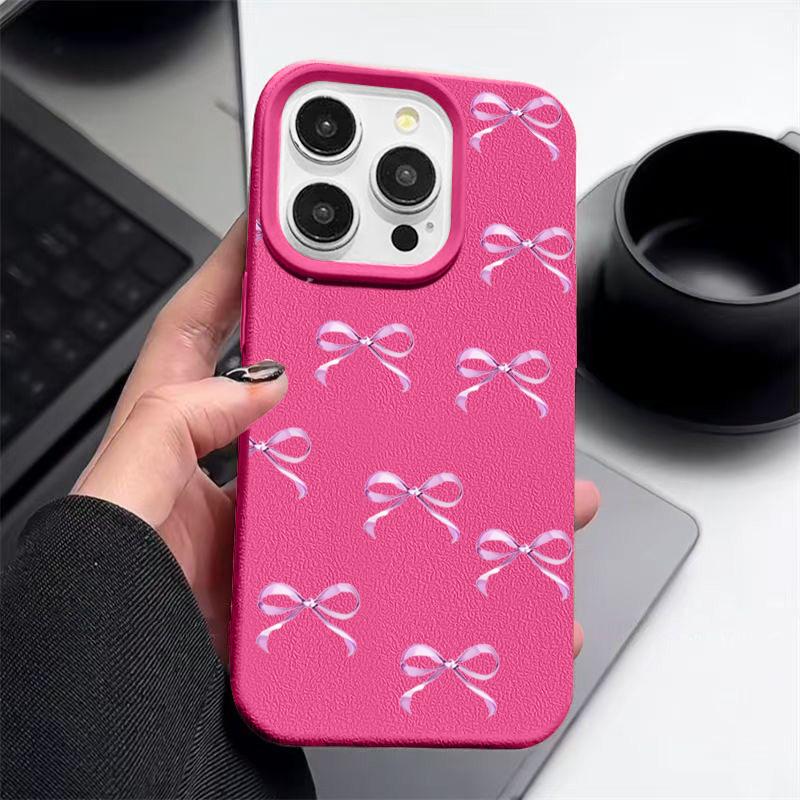 Bowknot Pattern TPU Leather Texture Phone Case For iPhone 16 Pro Max 15 Pro 14 13 12 11 Solid Color Matte Shockproof Slim Soft Bumper Cover