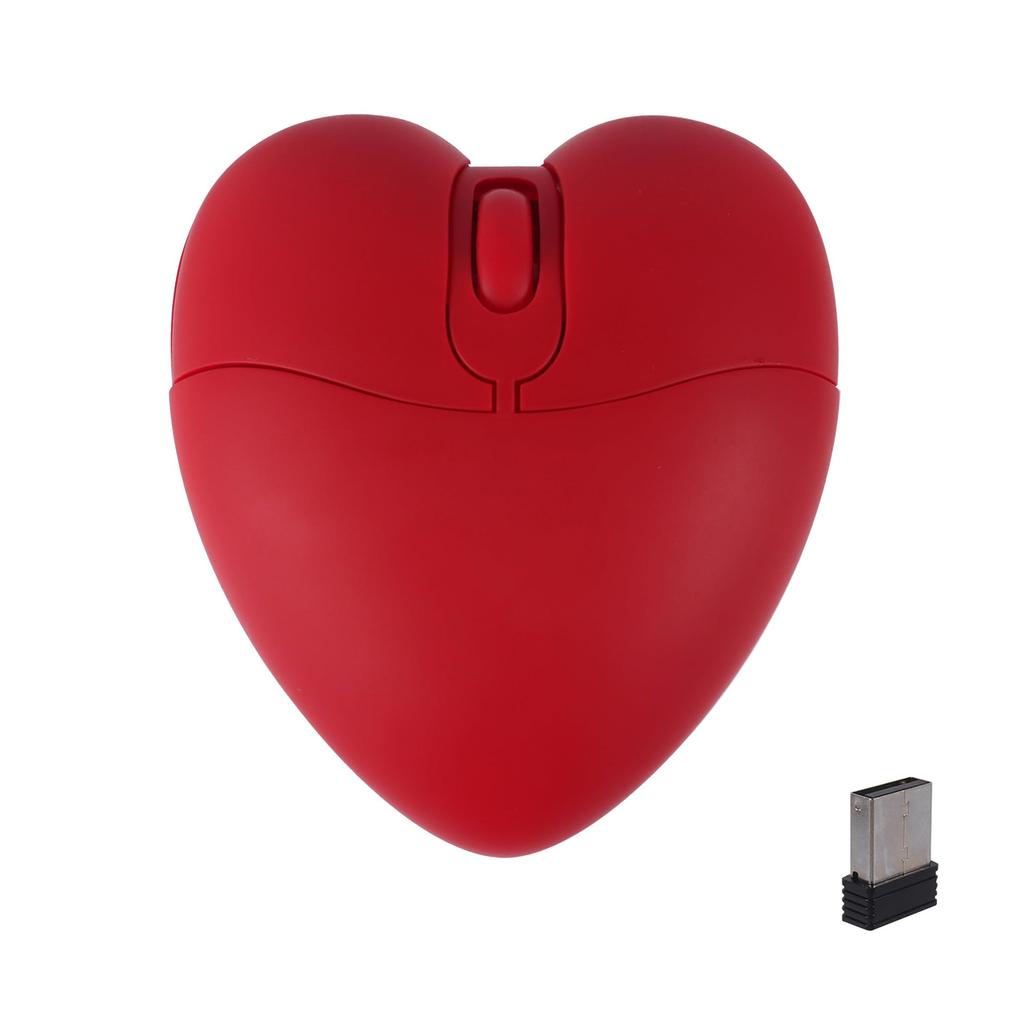 Cute Heart-Shaped Bluetooth Wireless Mouse, 2.4GHz and USB Compatible, Compact, Lightweight, Portable for Women and Kids, Compatible with iOS,