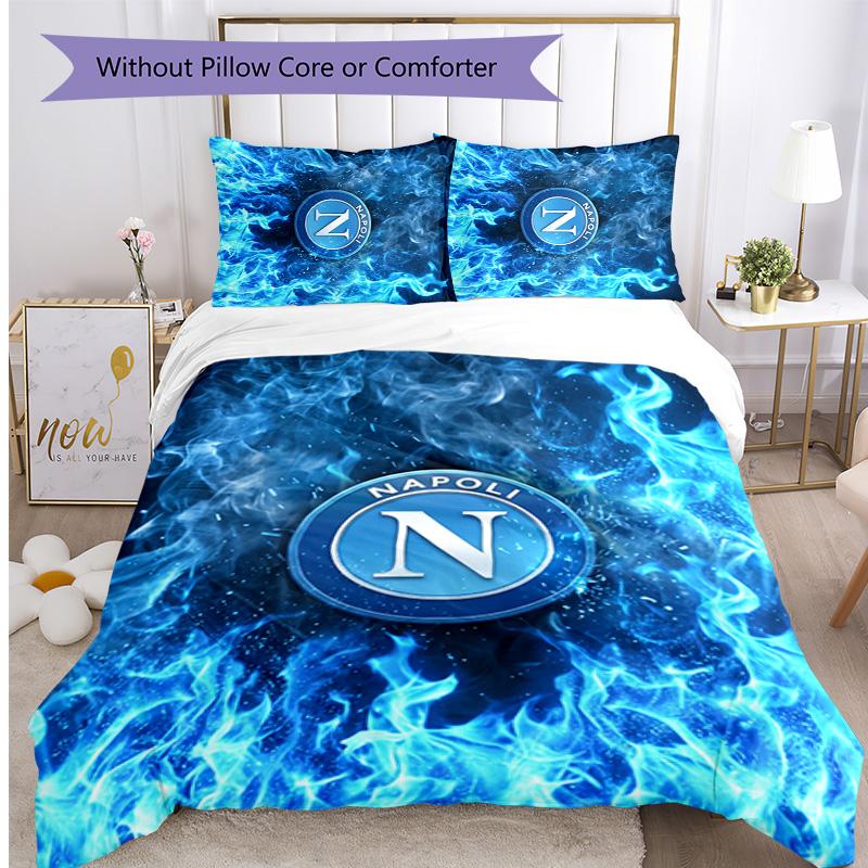 Set Lenzuola 3 Pezzi Stampato Napoli FC Traspirante Copripiumino con Federe Biancheria da Letto Decorativa per Camera da Letto Casa