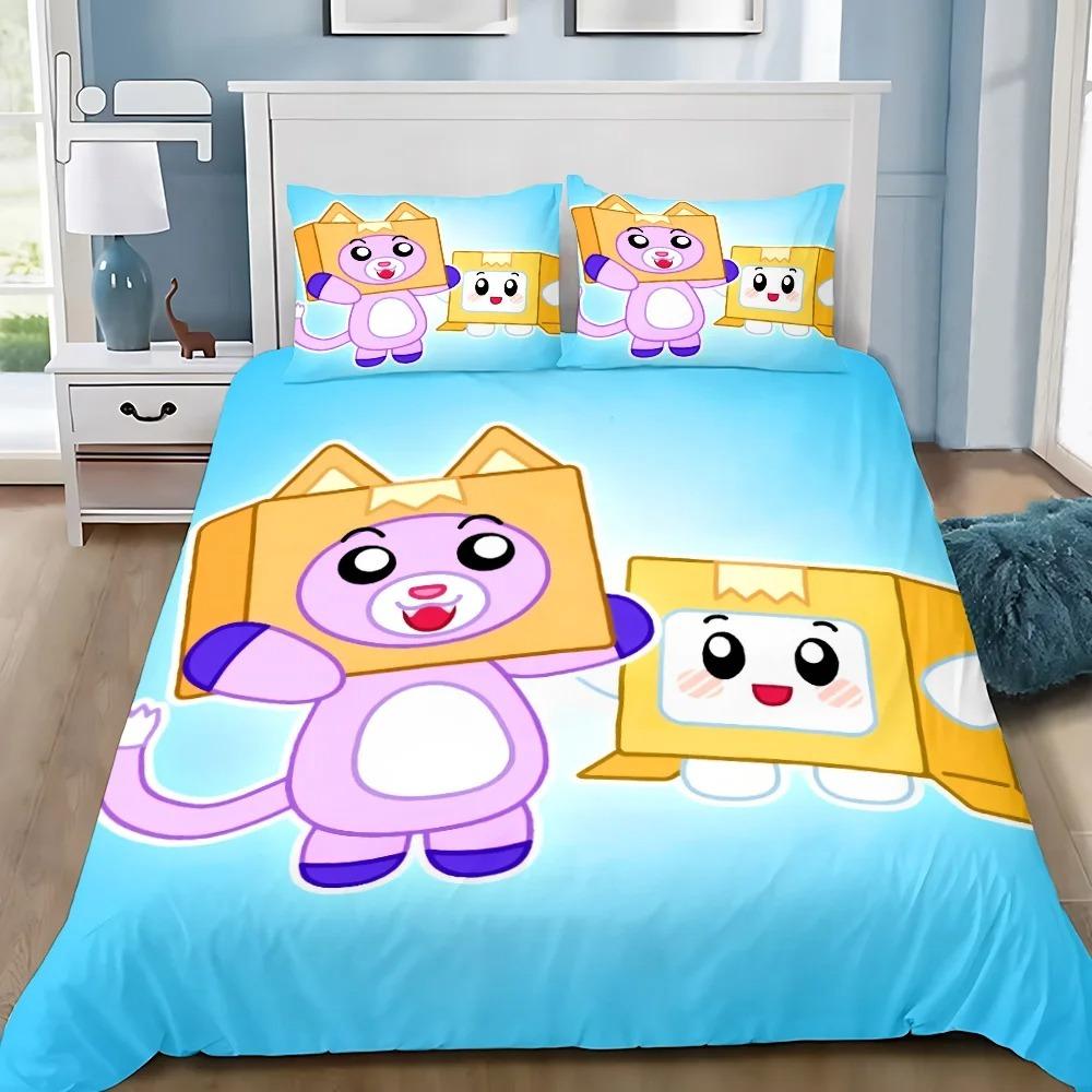 Housse de couette taie d'oreiller ensemble de literie dessin animé L-Lankyboxe Adulte Garçon Fille Décoration de chambre Cadeau enfant Simple Double Grande Taille 100×135cm