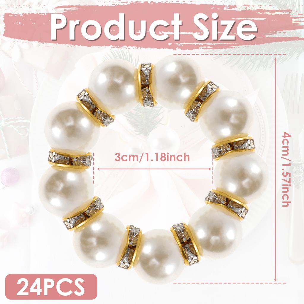24/120Pcs Pearl Napkin Rings Elegant Pearl Elastic Serviette Holder For Christmas Birthday Wedding Party Banquet Table Decor