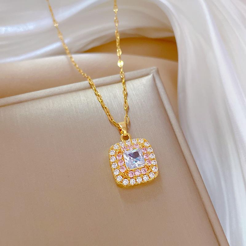 Titanium Steel Heavy Industry Full Diamond Light Luxury Banquet Wedding Necklace Women'S Versatile Clavicle Chain Titanium Steel Chain