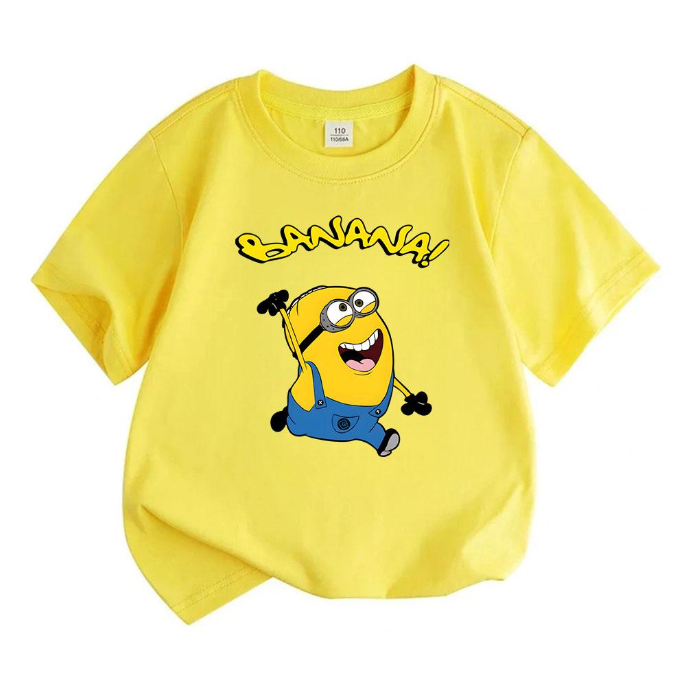 Kids Boys Girls 100% Cotton Crew Neck Short Sleeve T-Shirt, Cute Banana Character Print Casual Comfortable Lightweight Tee for Daily Wear, Outing and