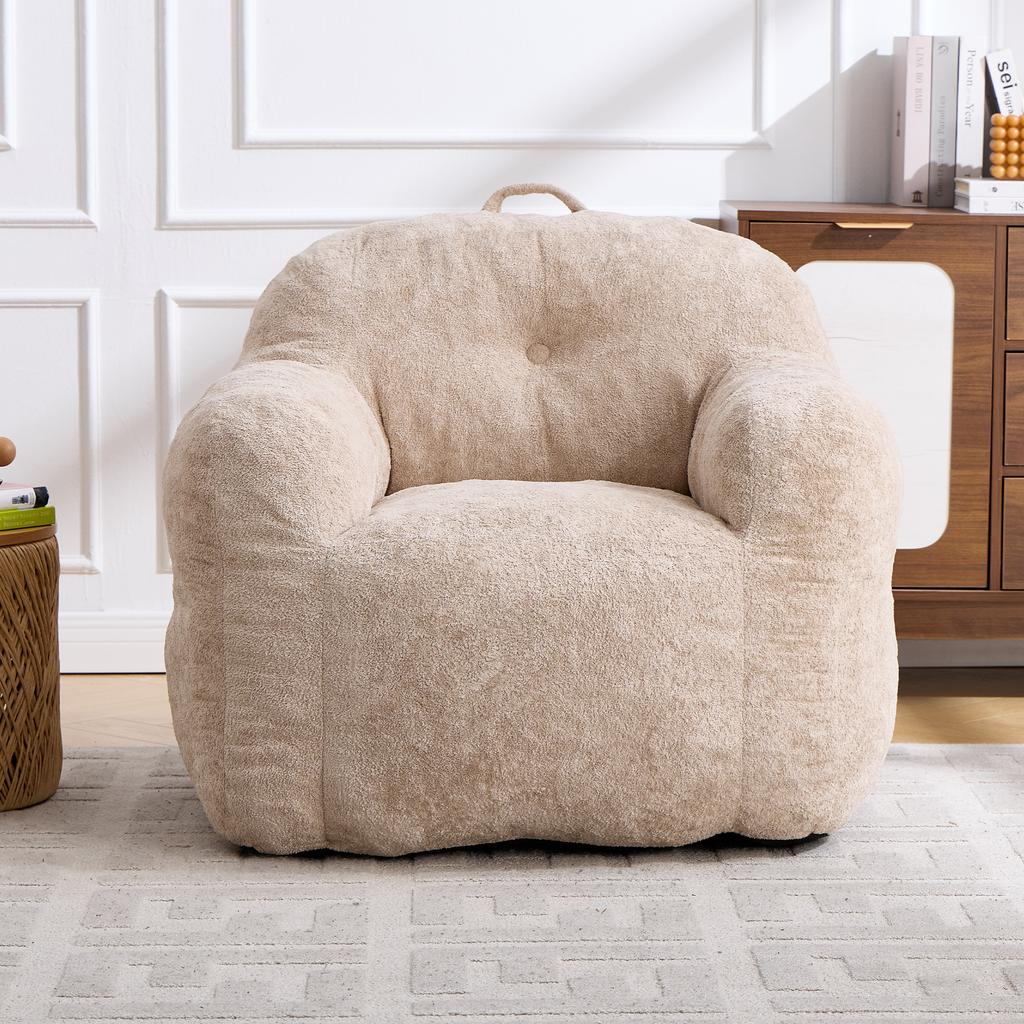 Bean Bag Chair with Shredded Sponge Filler ,Faux Fur Beanbag Sofa with Armrests , for Living Room, Bedroom & Reading,No Assembly Required ,Beige