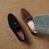 Krazing Pot Sheep Suede Autumn Winter Shoes Metal Decoration Loafers Med Heels Slip On Size 42 Round Toe Slip On Deep Mouth Pumps