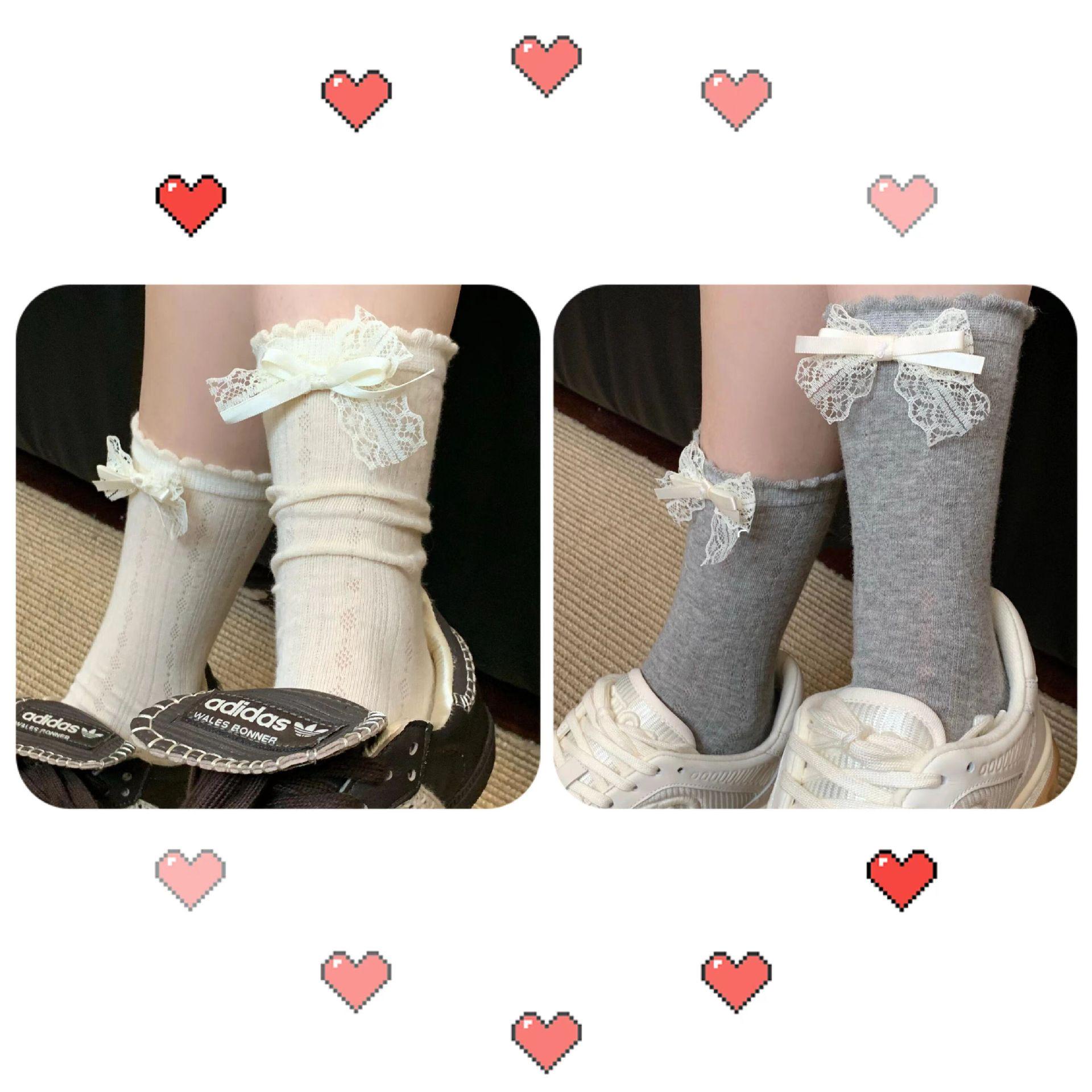 

Крем для развития девочек Кружевной бантик Нескользящие Миди-гольфы Ажурные Милые JK Носки One Size серый