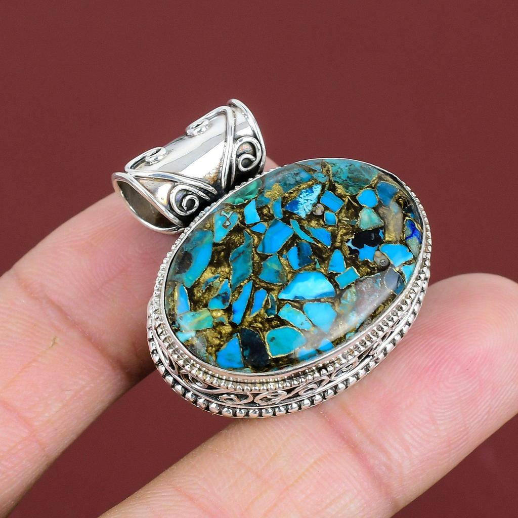 Copper Chrysocolla Pendant 925 Sterling Silver Pendant Handmade Gemstone Pendant Vintage Jewelry Gifts For Her Unique Pendant Silver Jewelry