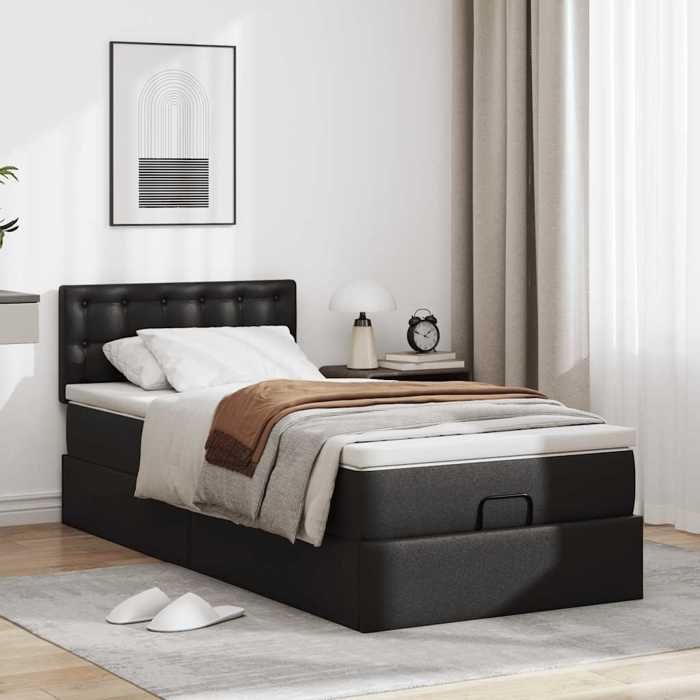 Lit ottoman - Maison Exclusive - Noir - 100x200 cm - Rangement sous le lit - Matelas inclus