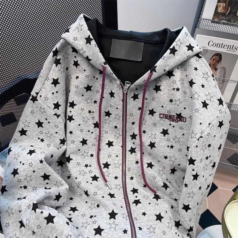 Unisex Oversized Hooded Sweatshirt With Star Print Cotton Blend Fall Winter Warm Casual Top