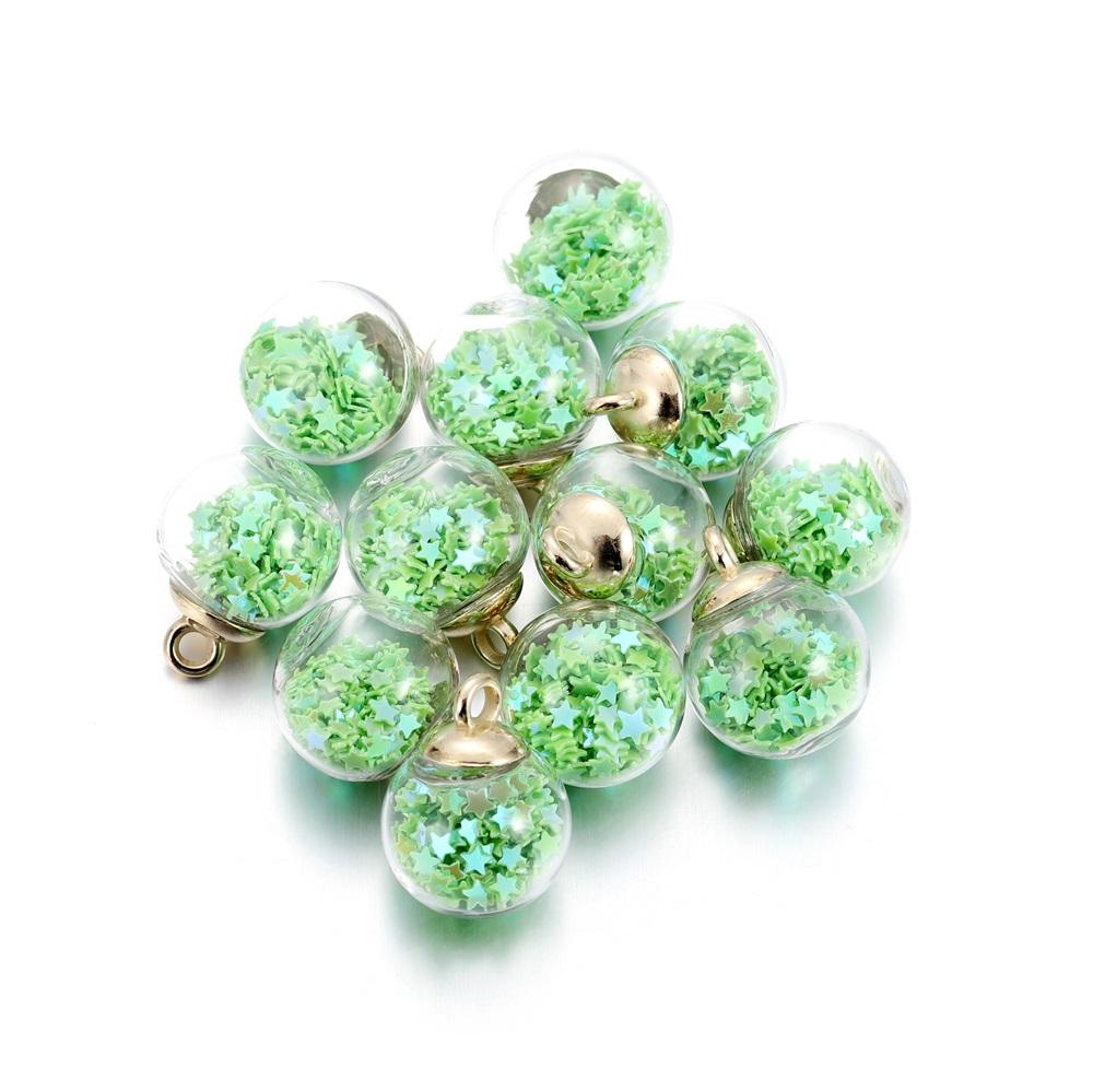 10Pcs Charms Star Sequins Transparent Glass Ball 16mm Pendants Crafts Making Findings Handmade Jewelry DIY for Earrings Necklace