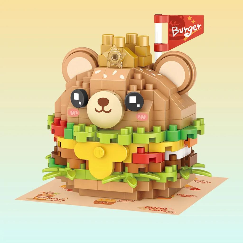 Cute Bear Cake Ice Cream Burger Desktop Decoration, Building Blocks, Birthdays Gift, Christmas Gifts
