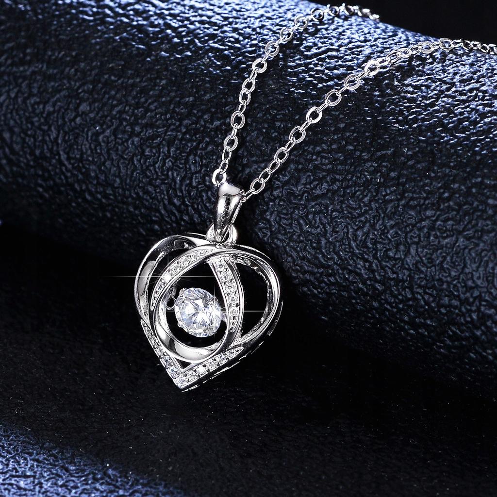Women' SILVER Necklace Pendant Red Rose Cubic Zirconia Diamond