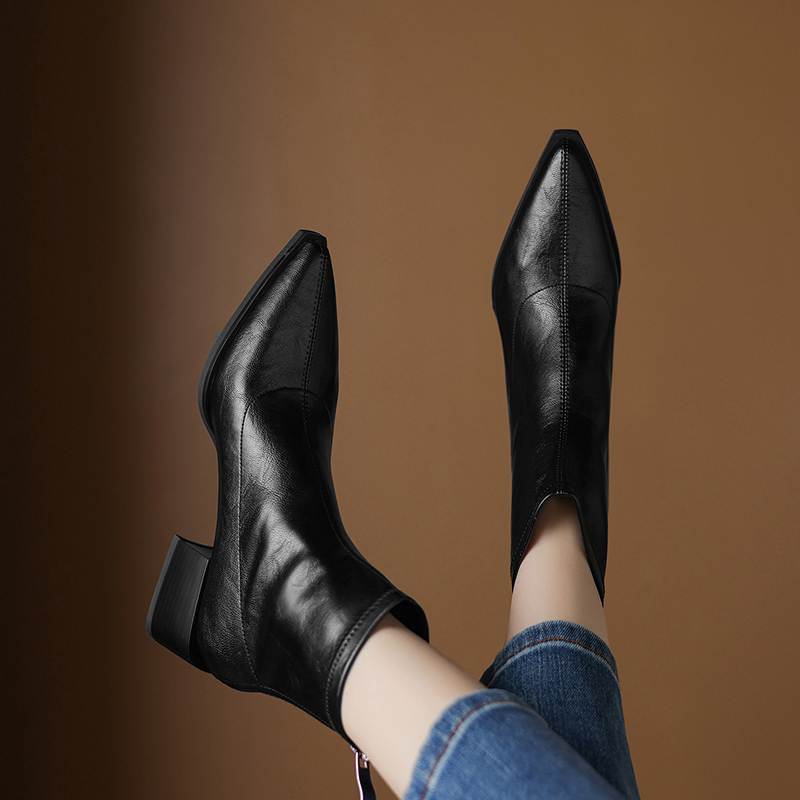 Krazing Pot Microfiber Pointed Toe Thick Heels Chelsea Boots Size 42 Zip Beauty Lady Women Stretch Ankle Boots